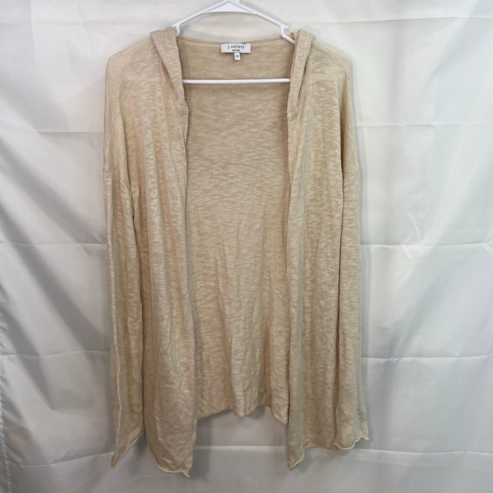 J. Society New York women's tan knit cotton blend hooded sweater cardigan small